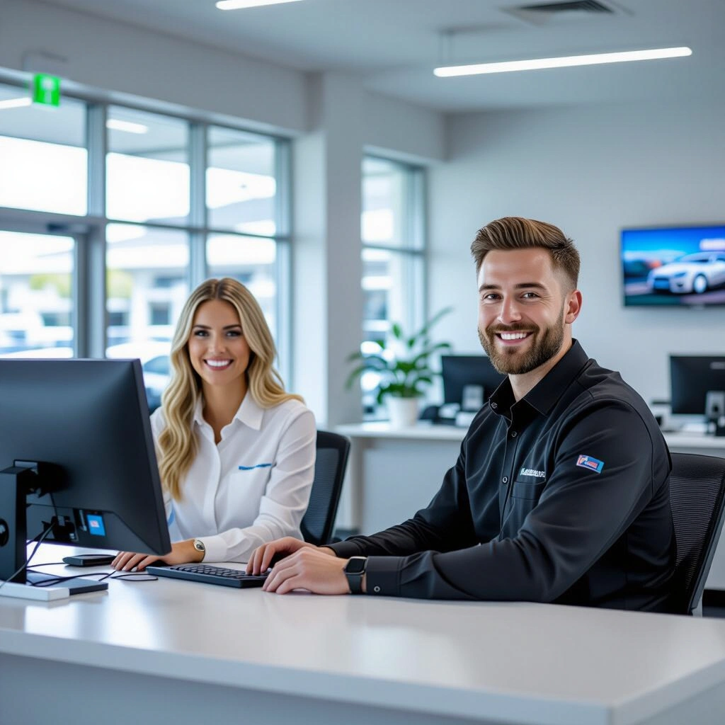 Rental Cars NZ service desk with staff assisting customers in Auckland
