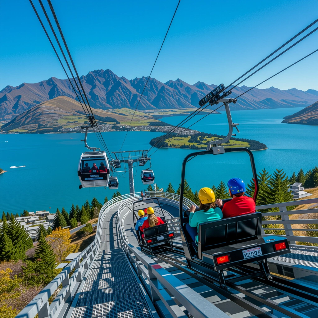 Skyline Queenstown gondola with Queenstown Luge tracks visible on Bob