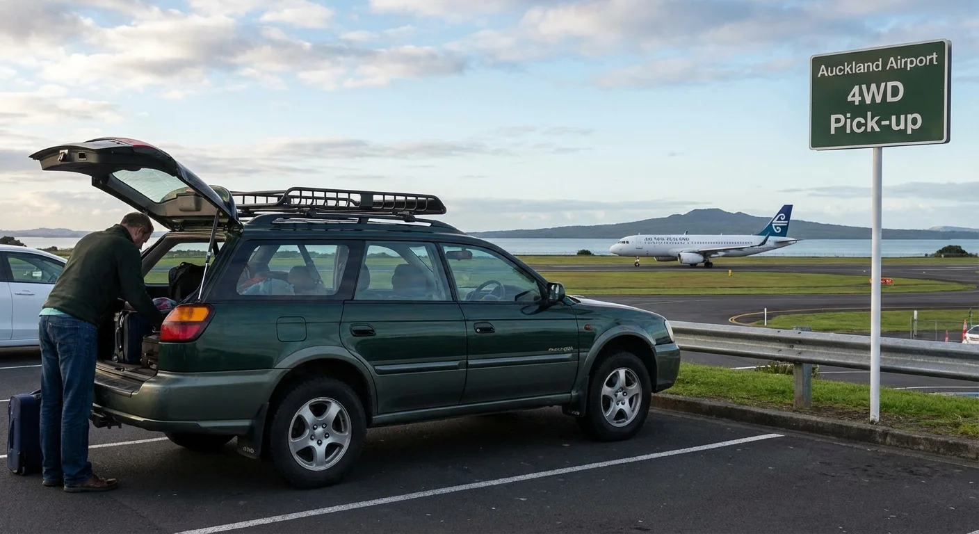 Customer picking up a 4WD SUV rental at Auckland Airport terminal
