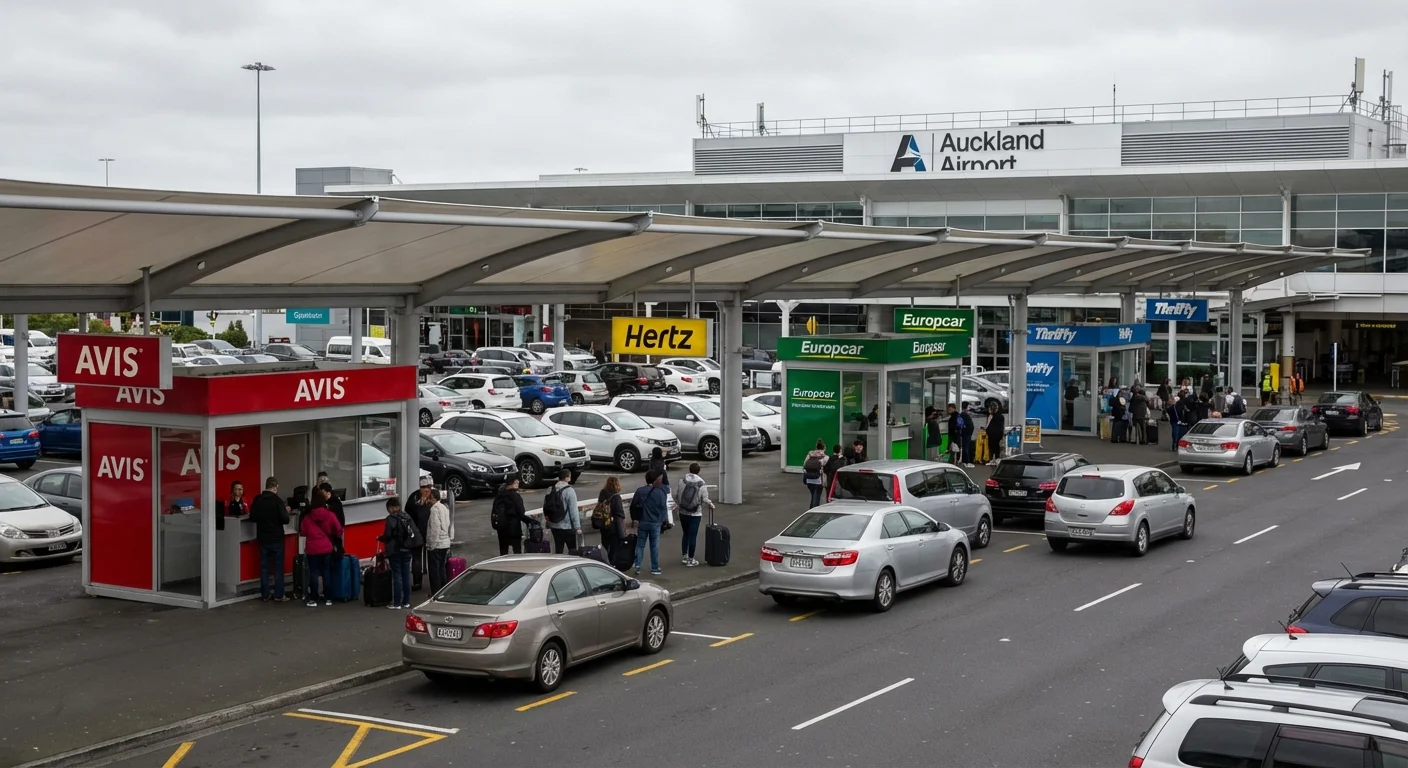 Rental car pickup area at Auckland Airport