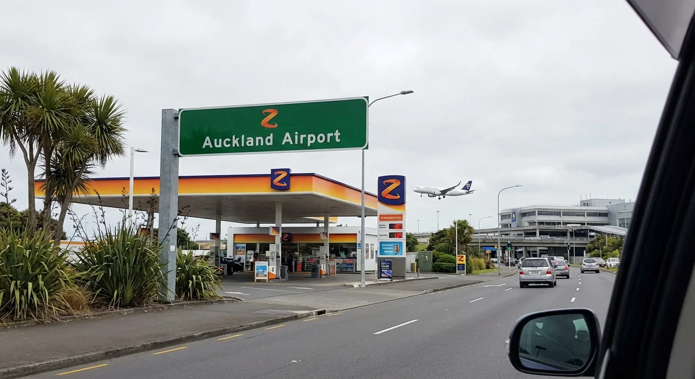 Z station on Tom Pearce Drive at Auckland Airport where rental cars are picked up