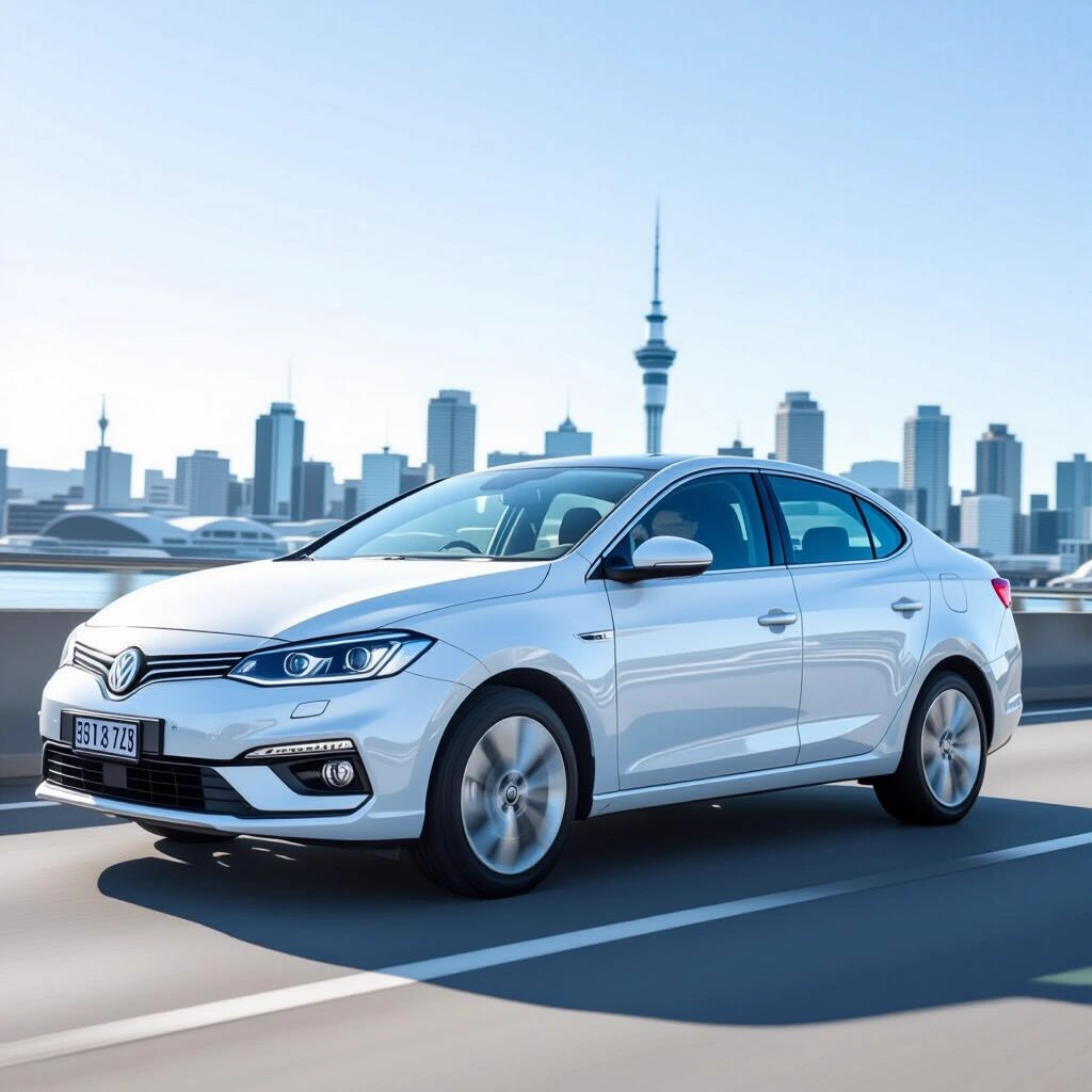 Learner driver practising automatic car driving on Auckland suburban road