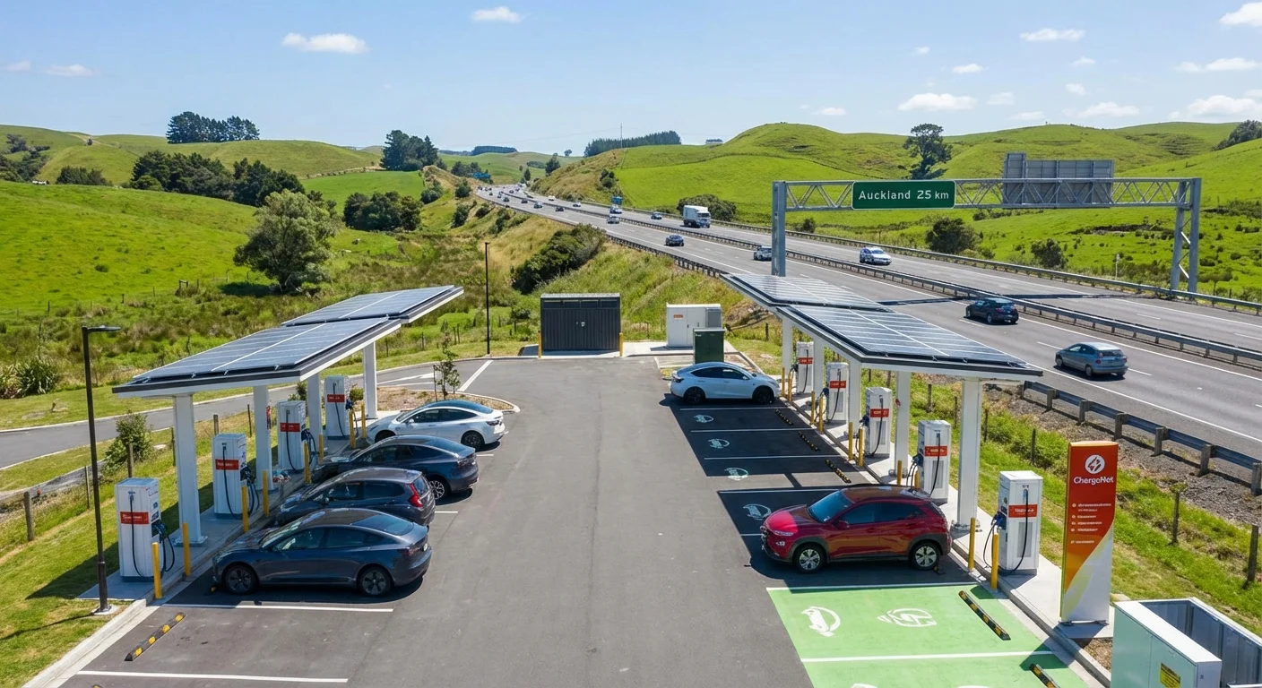 Electric vehicle charging station near Auckland highway