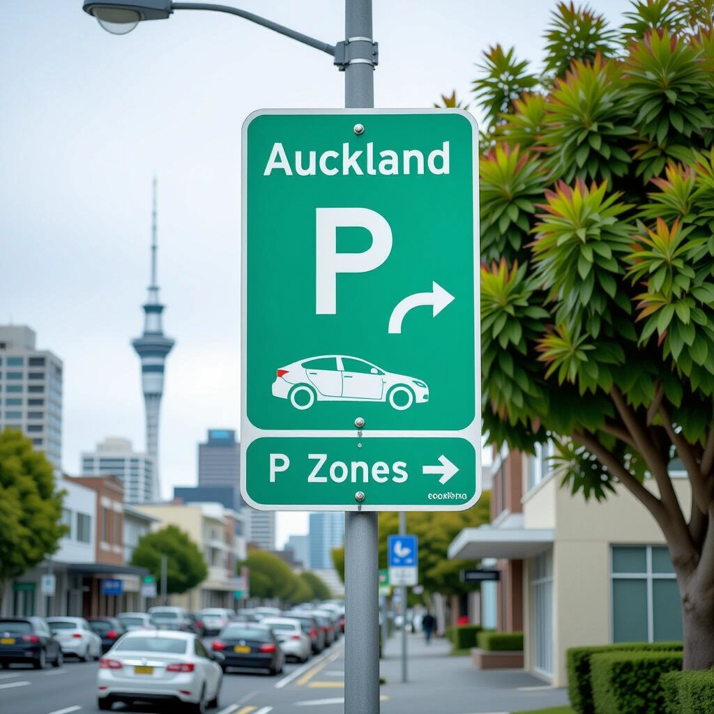 Auckland parking zone sign on city street