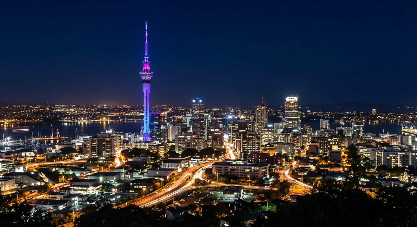 Auckland Sky Tower illuminated at night