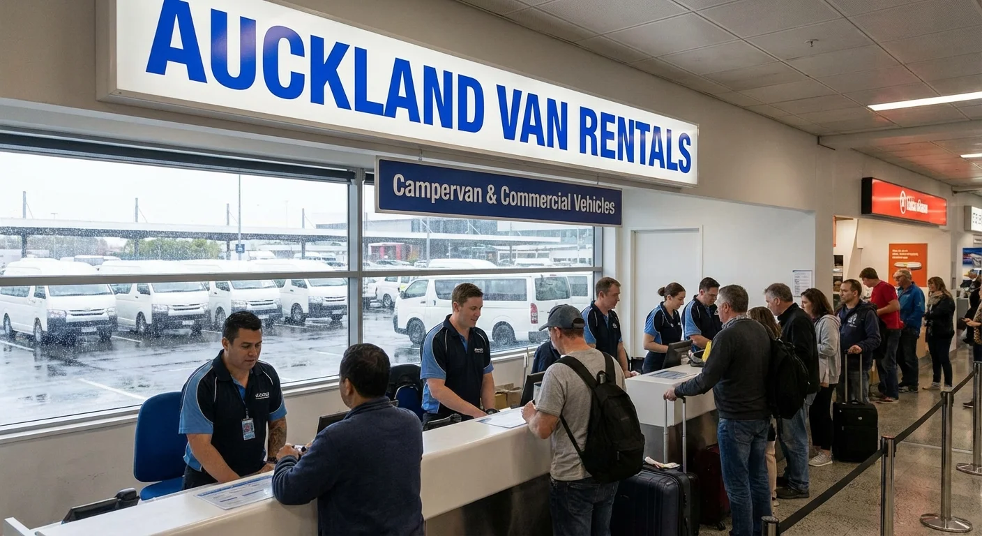 Customer renting a van at Auckland Airport rental desk