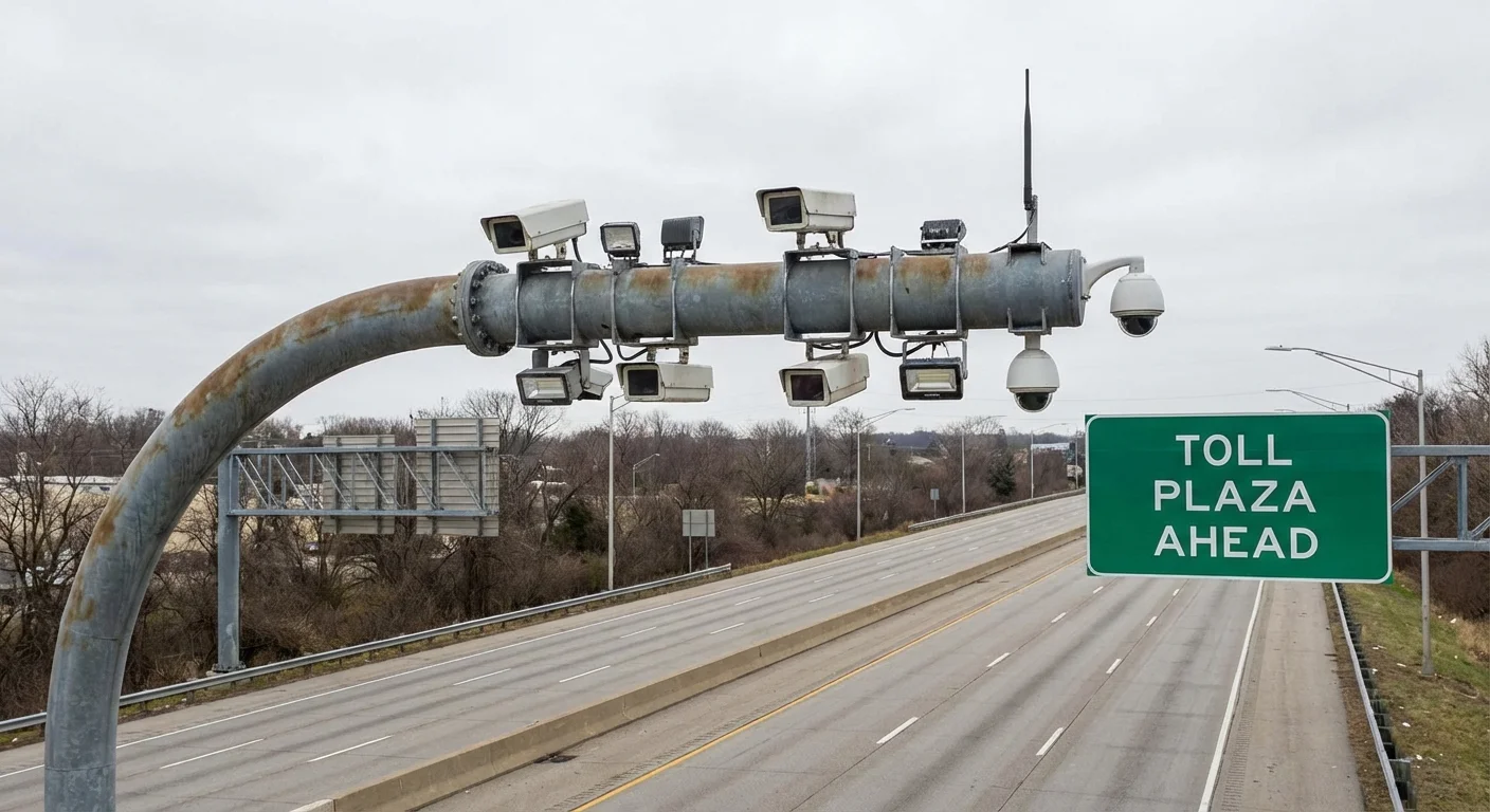 Close-up of electronic tolling camera and sensors above a New Zealand highway