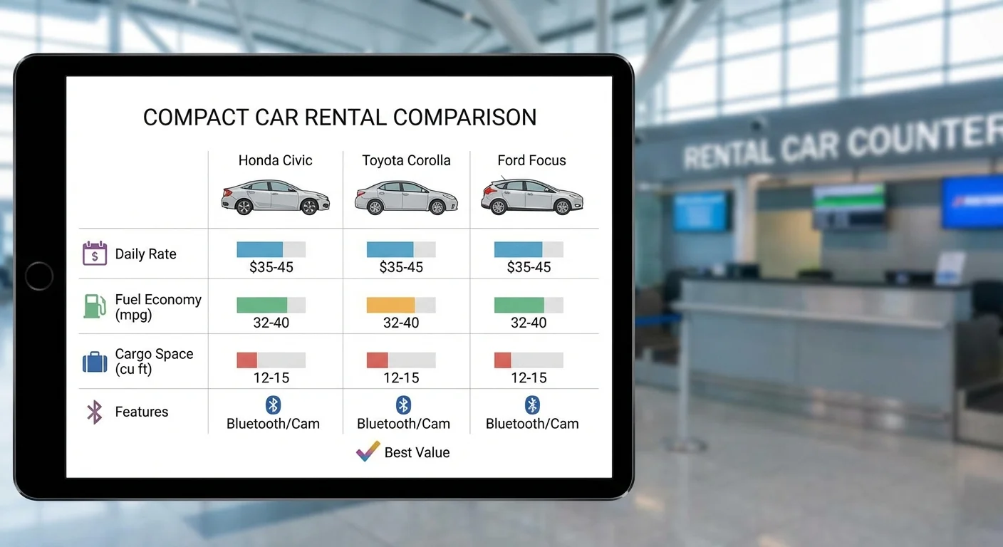 Comparison chart of compact car rental options in New Zealand