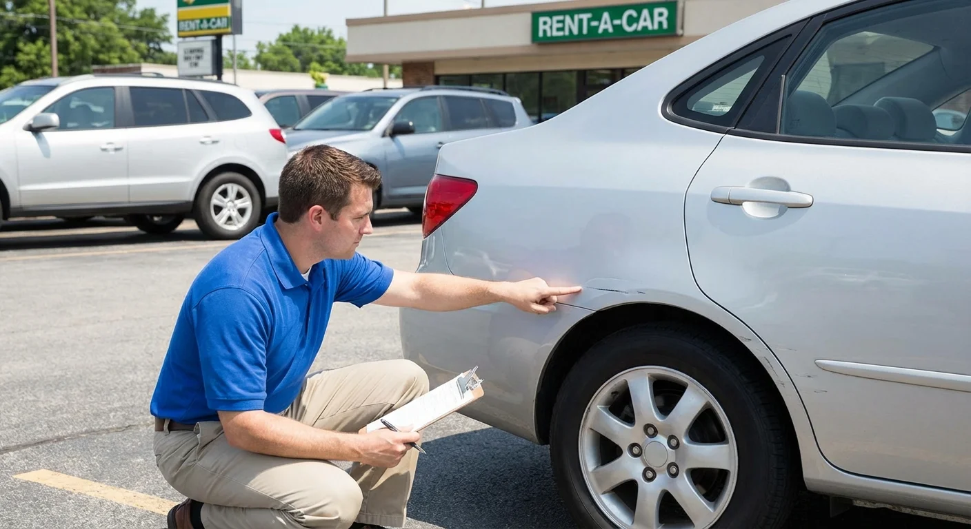 Customer reviewing rental car options at a rental desk