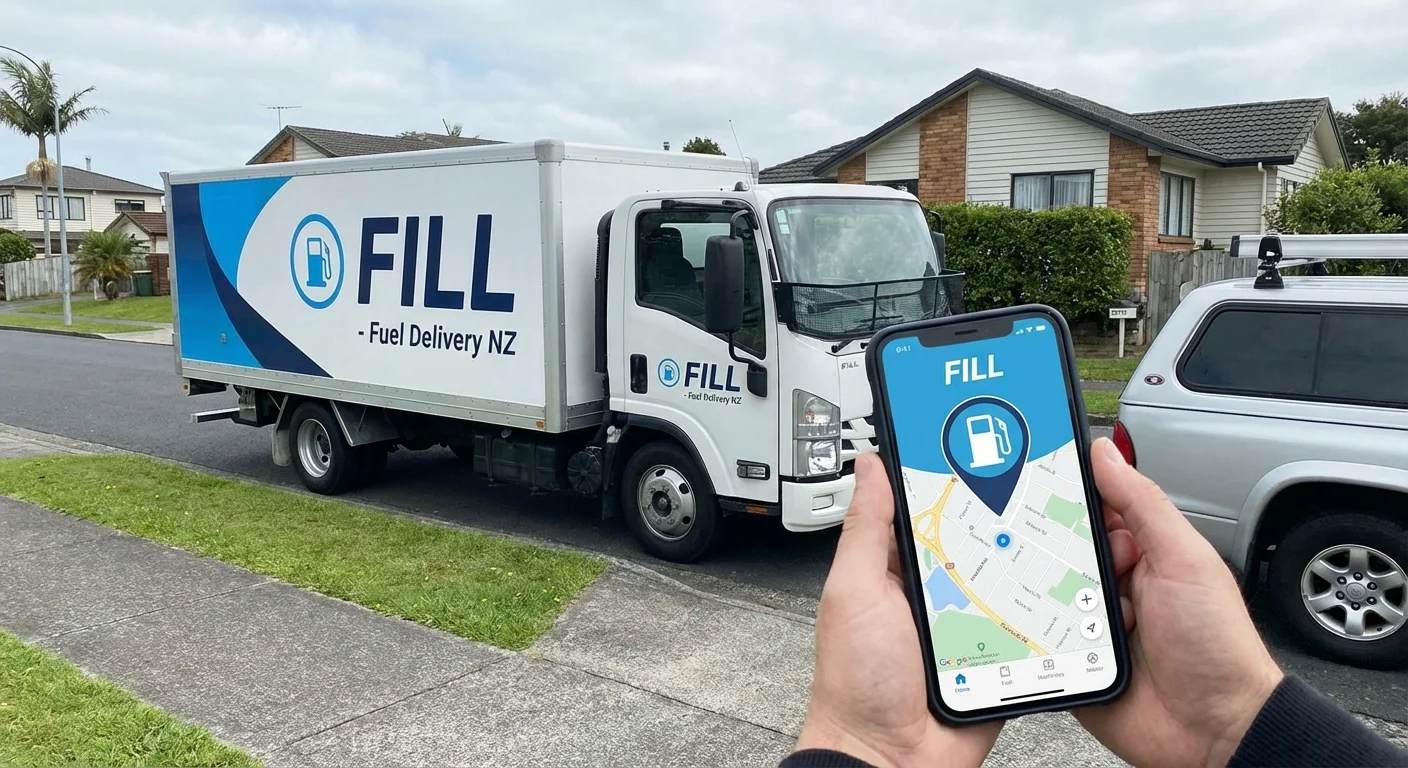 Smartphone showing the FILL app for fuel delivery in New Zealand