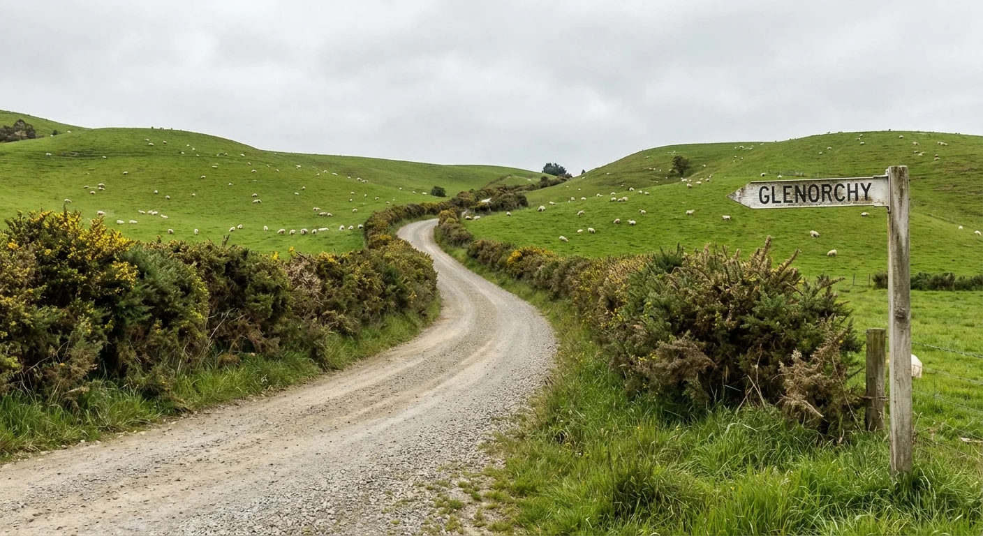 Scenic rural New Zealand road with hills and open sky