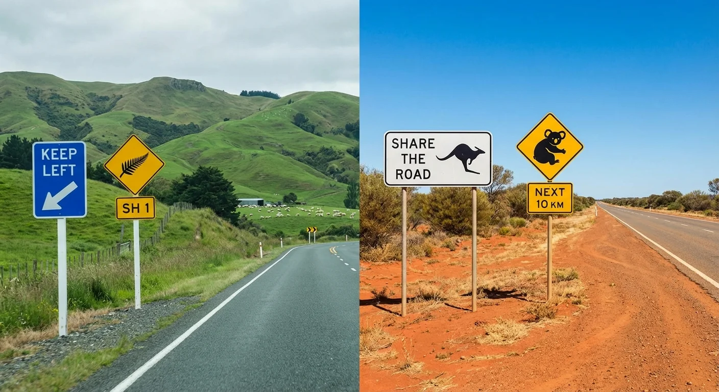 Comparison of New Zealand and Australian road signs side by side