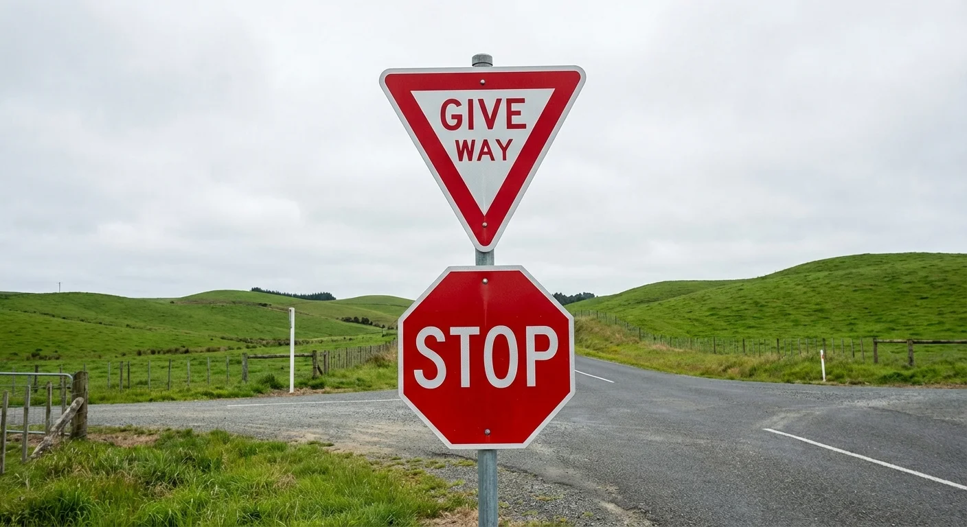 New Zealand road signs including Give Way and Stop signs