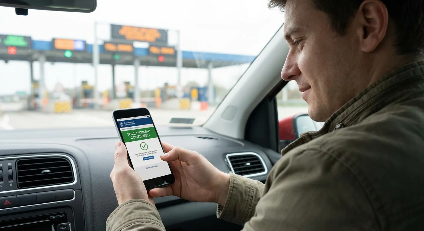 Person using smartphone to pay toll online in New Zealand