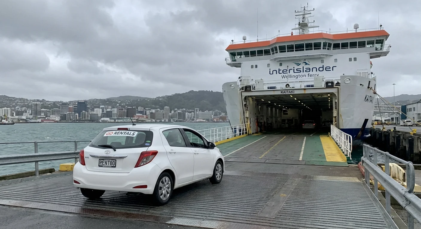 Rental car being driven onto Interislander ferry at Wellington Kaiwharawhara terminal