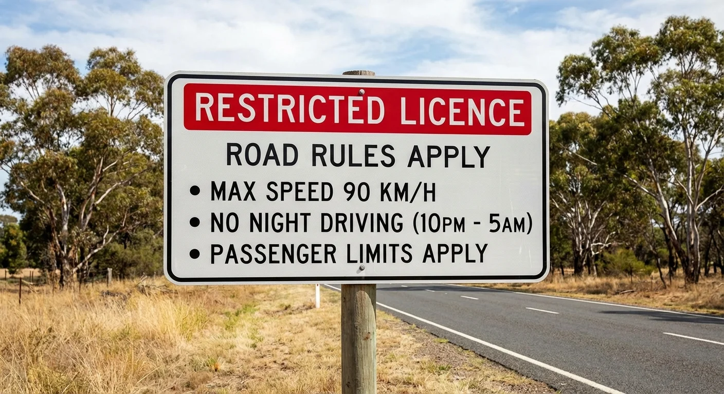 Road sign displaying restricted licence rules in New Zealand
