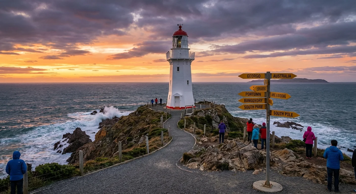 Stirling Point lighthouse marking the southern tip of New Zealand’s South Island