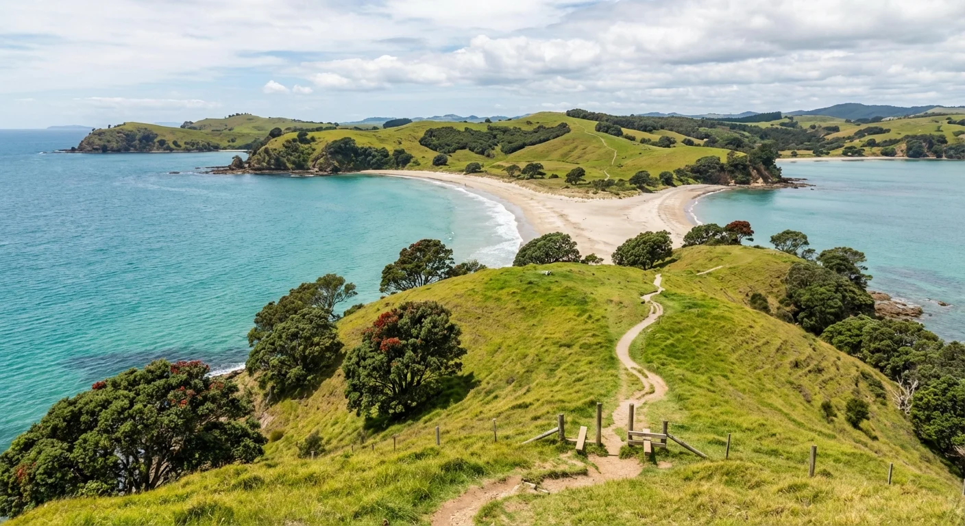 Moeraki Boulders on the beach with waves gently lapping and a cloudy sky overhead