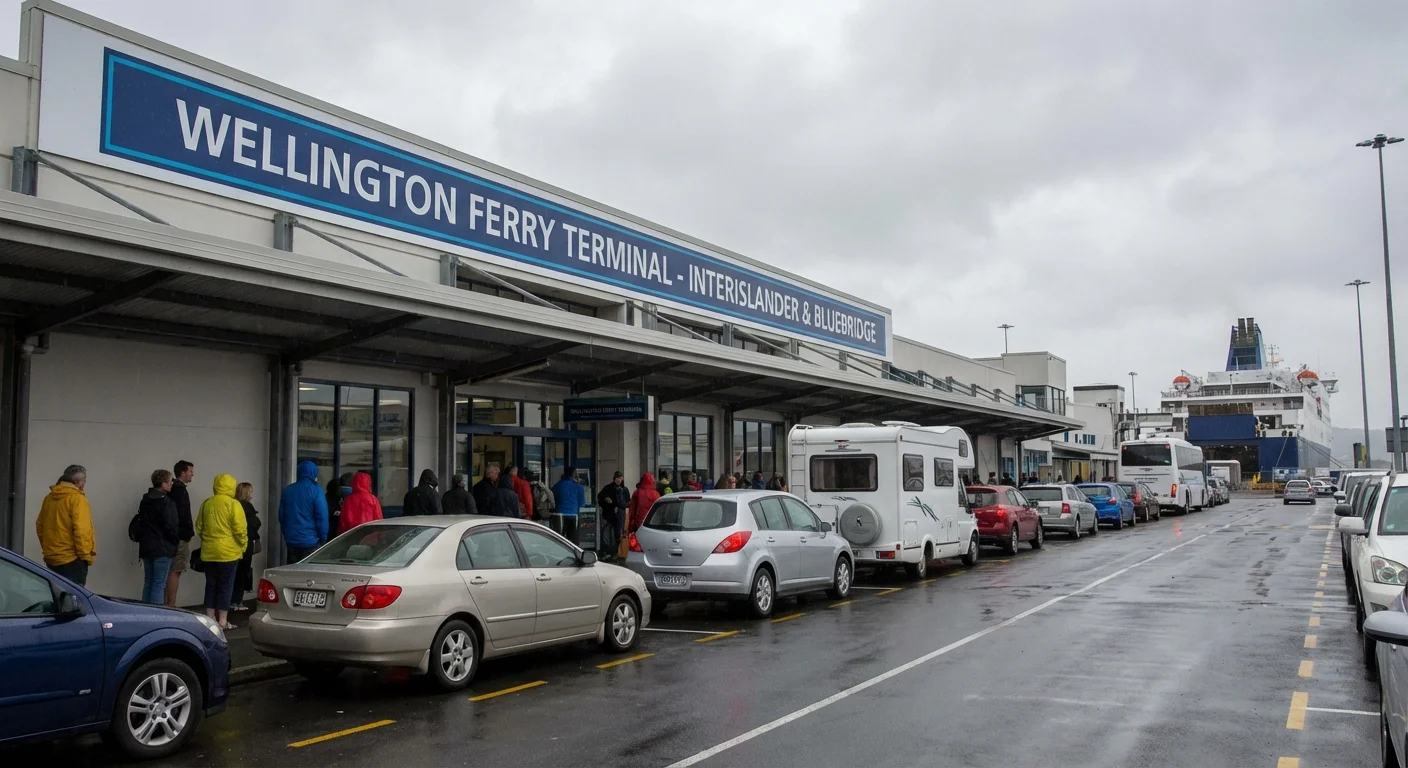 Cars lining up at Wellington Kaiwharawhara ferry terminal for loading