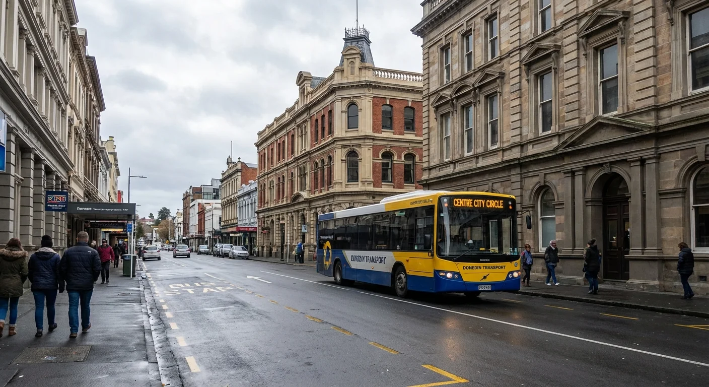 Rental car parked near Dunedin city centre with The Octagon in the background