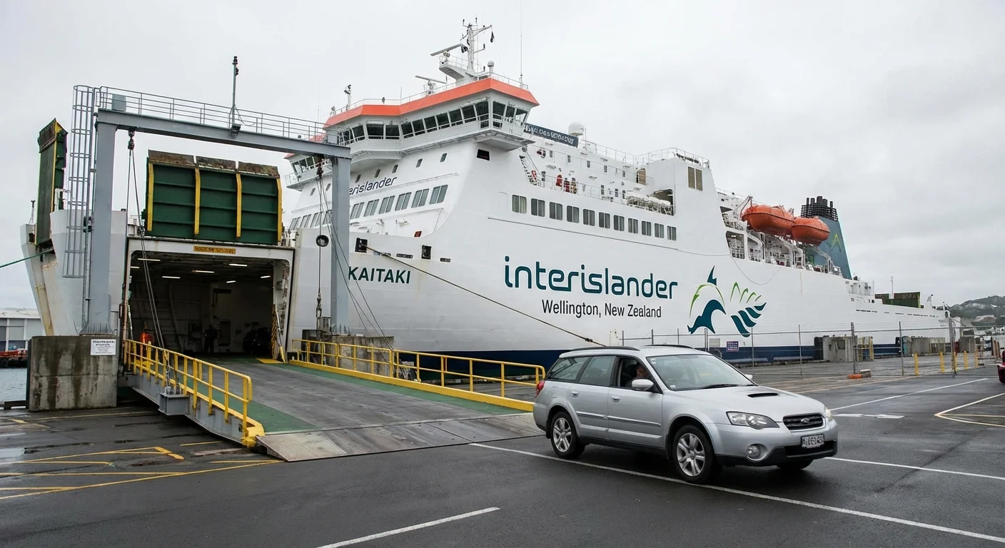 Rental car boarding Interislander ferry at Wellington port