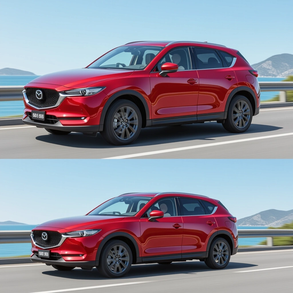 Mazda CX-5 in Soul Red Crystal Metallic parked on a city street in Auckland