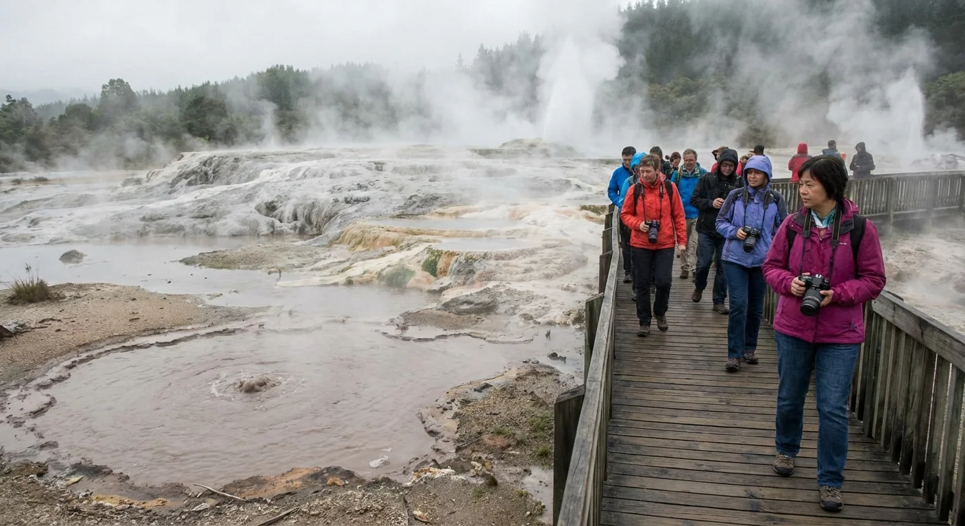 Visitors exploring geothermal features at Te Puia Rotorua