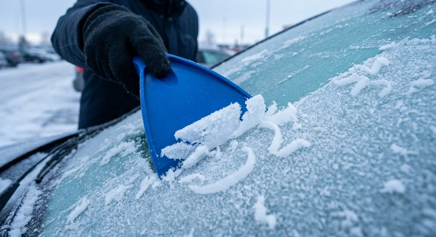 wide plastic scraper removing frost