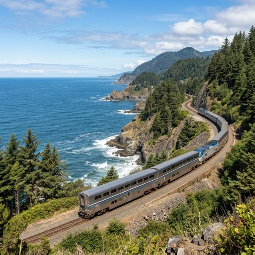 Coastal Pacific train travelling along South Island coastline