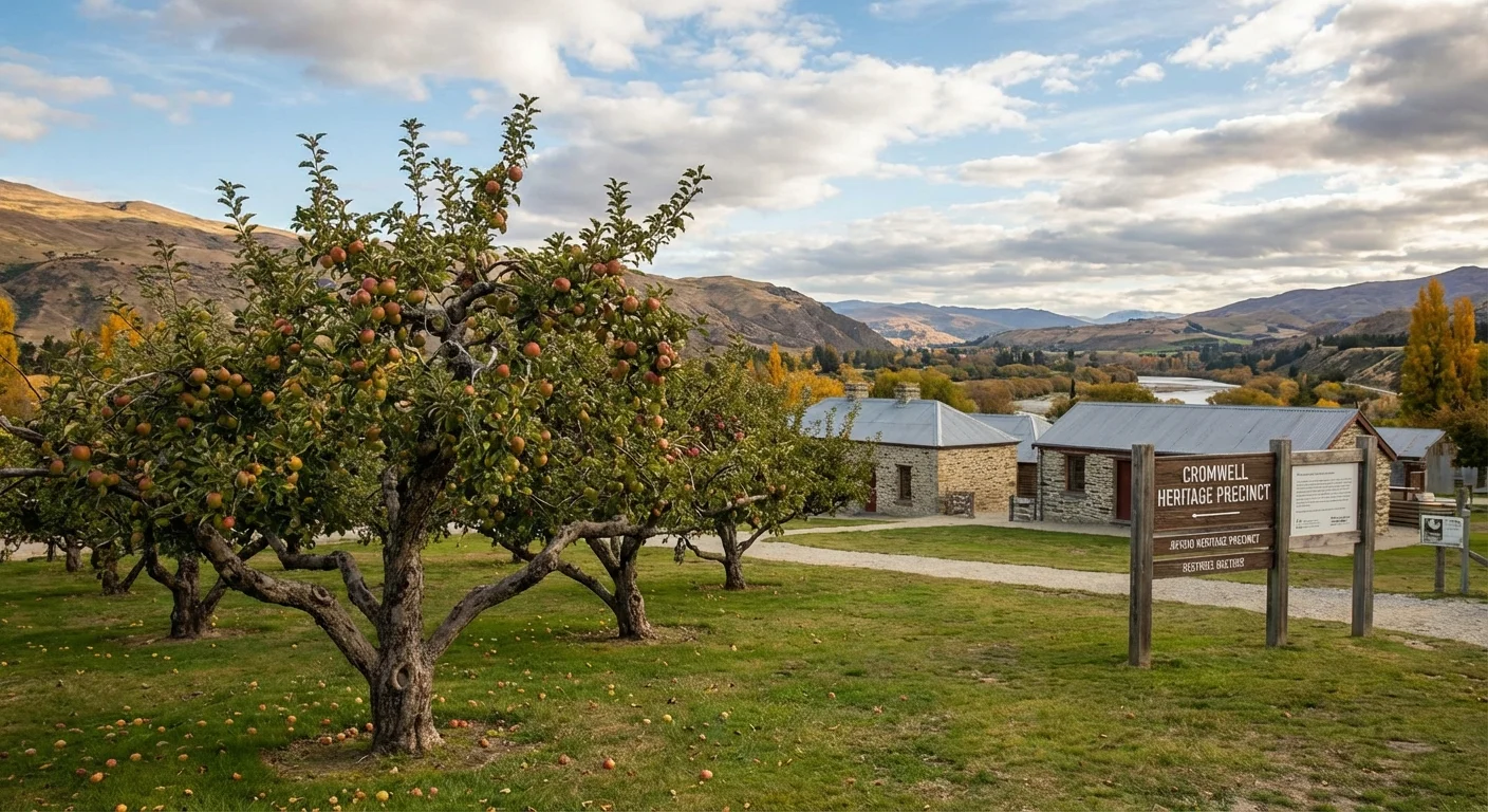 Historic buildings and apple orchards at Cromwell Heritage Precinct