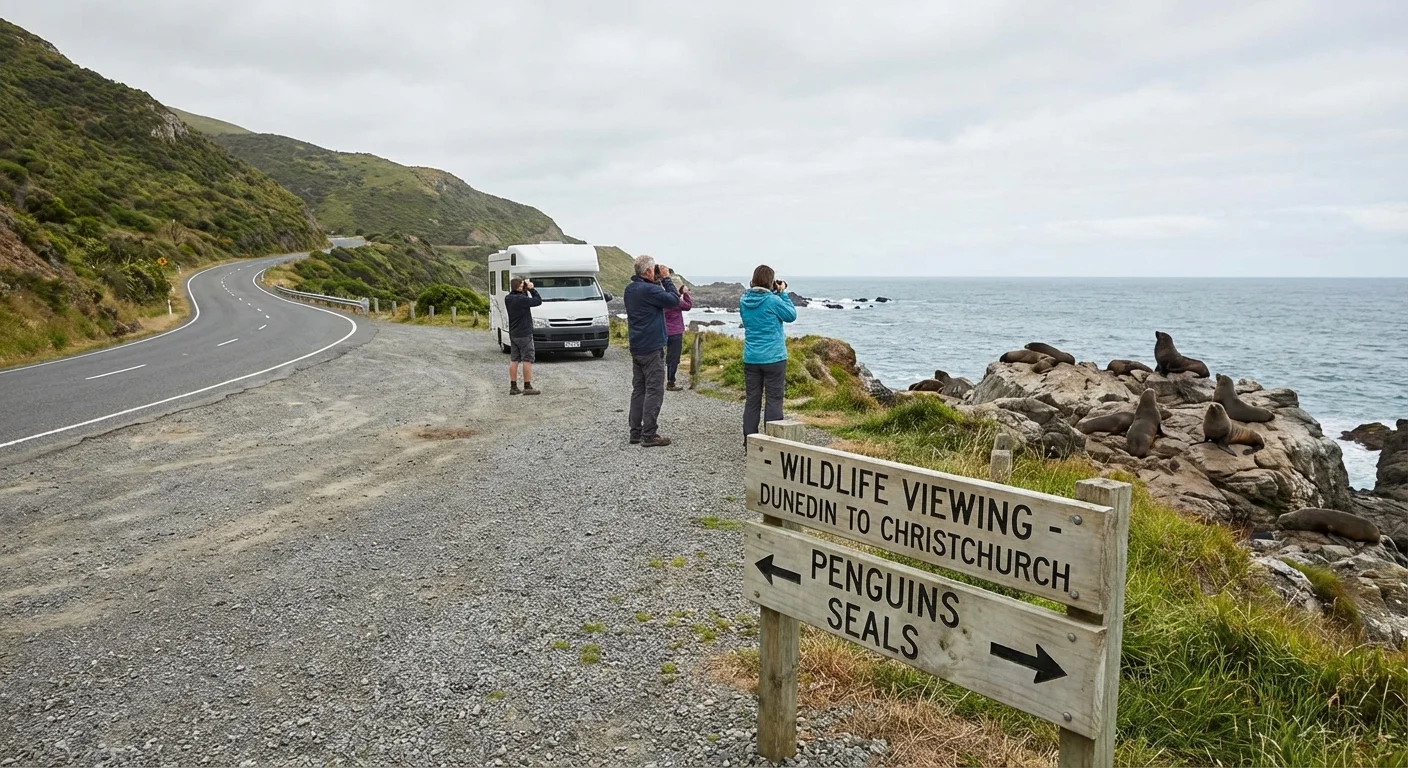 Yellow-eyed penguin near Katiki Point Lighthouse along Dunedin to Christchurch route