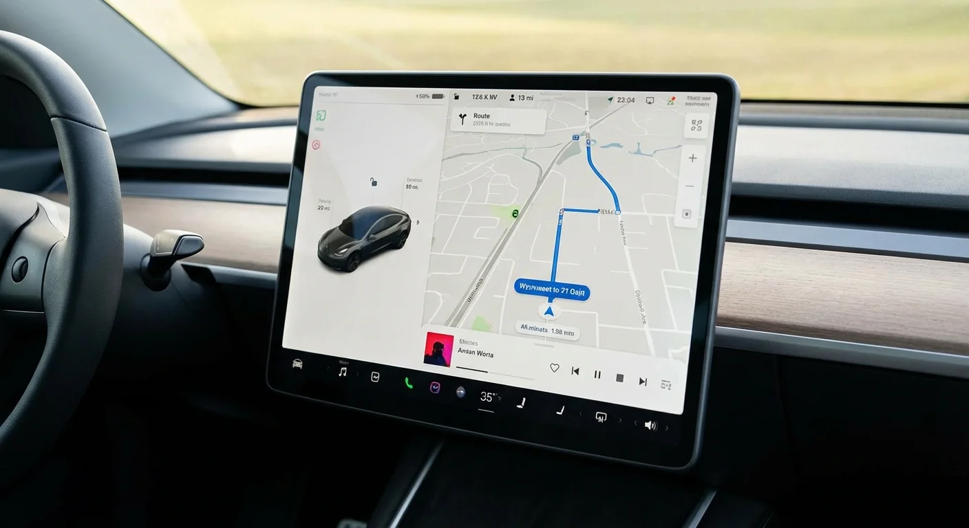 Tesla Model Y touchscreen dashboard showing driving controls