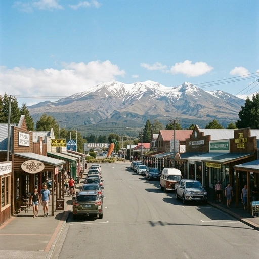 Main street of Ohakune town with cafes and shops
